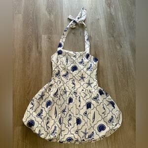 bailey rose blue & white mermaid seashell print bubble hem mini dress small